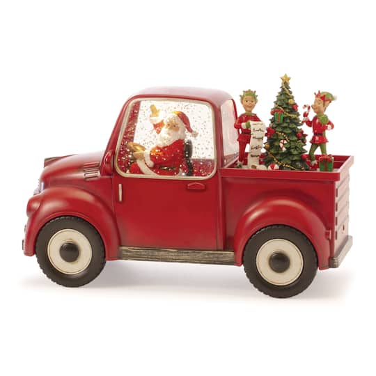 8.75&#x22; LED Snow Globe Truck with Santa and Elves